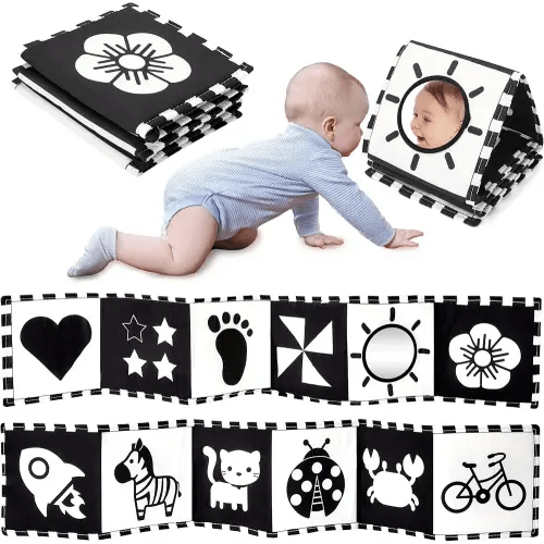URMYWO Black and White Baby Toys, Tummy Time High Contrast Newborn Toys 0-3 Months, Soft Baby Book, Visual Stimulation Montessori Sensory Infant Toys 0-6-12 Months, Shower Gift, Easter Basket Stuffers