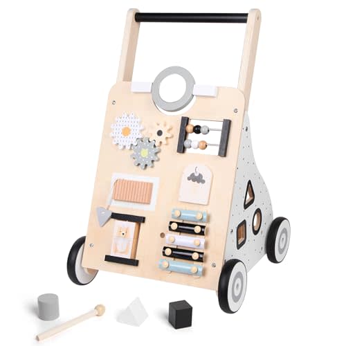 Asweets Wooden Baby Walker Push and Pull Learning Activity Walker Kids’ Activity Toy Multiple Activities Center Develops Motor Skills & Stimulates Creativity(Natural)