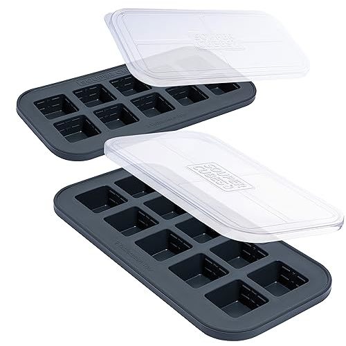 Souper Cubes 2 Tbsp. Silicone Freezer Molds - Perfect for Storing Garlic, Herbs, Ginger, Pesto, Tomato Paste, Lemon Juice, Purees and More - Silicone Baby Food Freezer Tray - Charcoal – 2-Pack