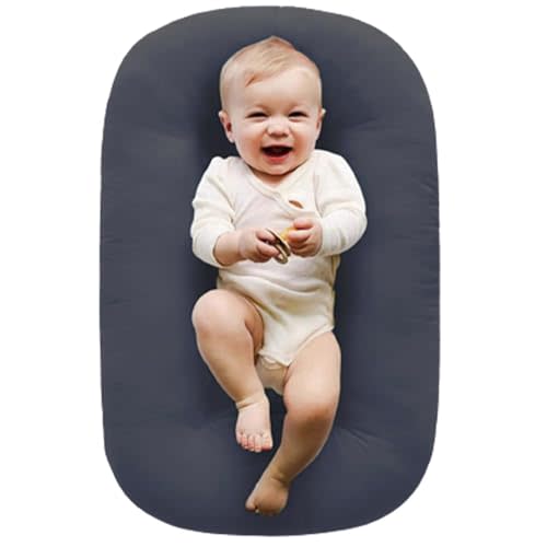Baby Lounger Pillow for Newborn, Snuggle Organic Lounger for Baby, Soft Cotton Breathable Baby Nest Sleeper (Grey,85x45cm/33.5x17.7in)