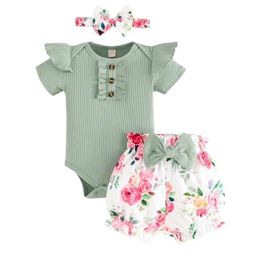 GDTOGRT Baby Girl Clothes Newborn Infant Outfit Ruffle Romper and Short Pants Clothing Sets for Summer Spring