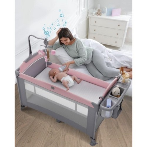 BabyBond All in 1 Baby Playard, Bassinet Bedside Crib, Pack and Play with Sheet, Diaper Changing Table, Portable Large Playard, Pink