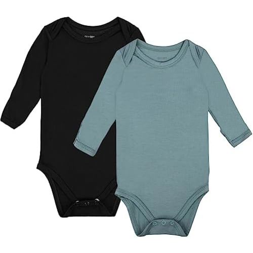 GUISBY Unisex Baby Rayon of Bamboo Snap Bodysuits, Long Sleeve with Mittens Cuffs Bodysuit 2-Packs