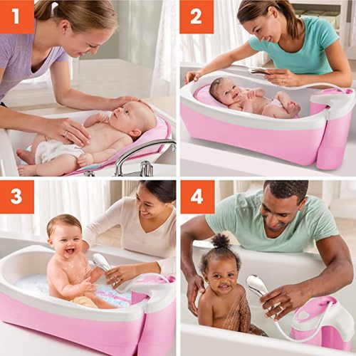 Summer Lil Luxuries Whirlpool Bubbling Spa & Shower (Pink) Luxurious Baby Bathtub with Circulating Water Jets, 2 Piece Set (Pack of 1) - Pink Checkers