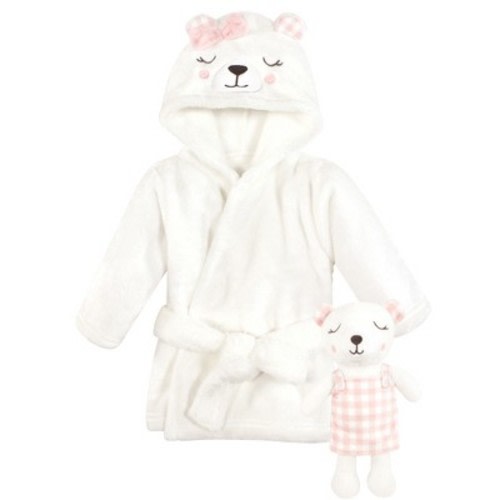 Hudson Baby Unisex Baby Plush Bathrobe and Toy Set, Gingham Bear Girl, One Size