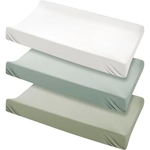 Peryiter 3 Pcs Cooling Changing Pad Cover 16 x 32 Inch Cotton Fitted Diaper Changing Table Cover Soft Breathable Changing Pad Sheets for Unisex Baby Girls and Boys Standard Changing Pad, 3 Colors
