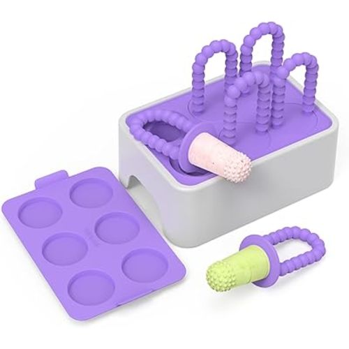 Morlike Baby Tiny Pops, 100% Silicone Popsicle Mold for Infants 4 Months +, Breastmilk Ice Pop Molds Teethers for Teething Relief, Baby Essentials, BPA Free & Dishwasher Safe (Purple)