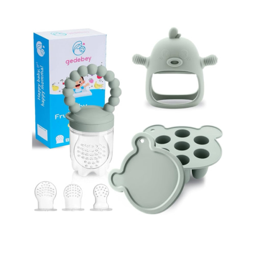 Baby Fruit Feeder & Breastmilk Popsicle Mold Set – 3 Pack Silicone Teething Relief Kit with Food Feeder Pacifier, Freezer Tray with Lid & Baby Teether (Pea Green)