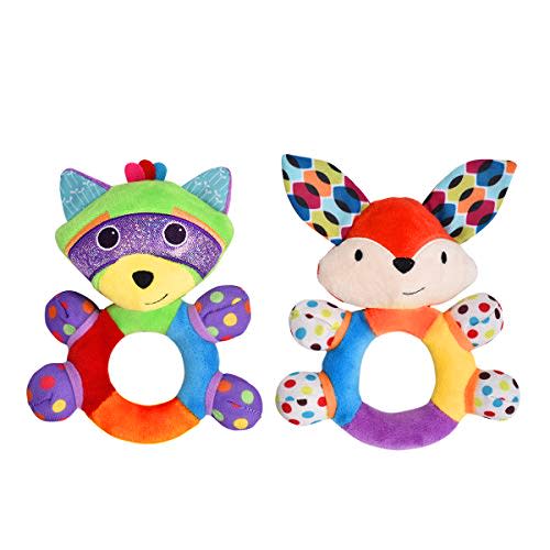 HAHA Baby Teething Rattle Toys, Infant Girl Boy Learning Toy Newborn Soft Handbell Grab Shaker Crinkle Squeaky Sensory Travel Accessories for 0 3 6 9 12 months Old