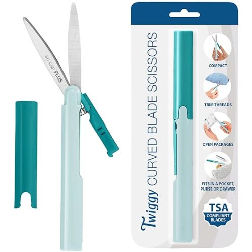 Plus Pen Style Non Stick Compact TSA Twiggy Scissors with Cover Turquoise