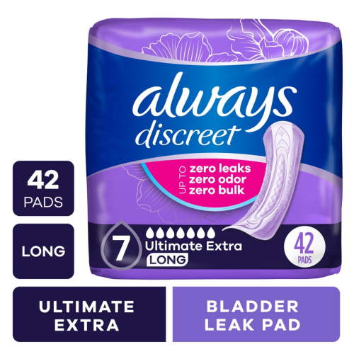 Free Shipping! Always Discreet Incontinence Pads, Ultimate Extra Protect Absorbency, Regular Length 42 CT