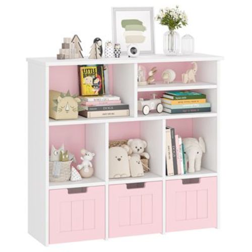 Toy Storage Organizer for Kids, 3-Drawer Movable Toy Storage Cabinet with Hidden Wheels, Storage Chest for Playroom, Nursery, Bedroom, Pink