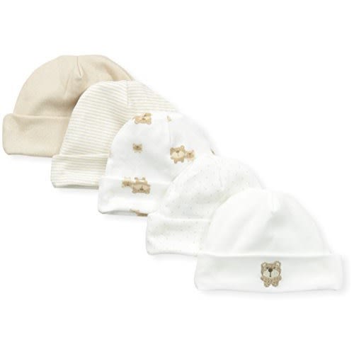 Gerber Unisex-Baby Newborn 5 Pack Caps Bear, Brown, 0-6 Months