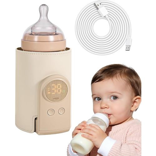 Umimile Portable Bottle Warmer for Travel – Heats the Bottle Directly—No Pouring, Fast Heating Baby Bottle Warmer on The Go, 6 Temp Settings & Auto Keep-Warm,Fits 2.5-3.3in Bottles (Beige)