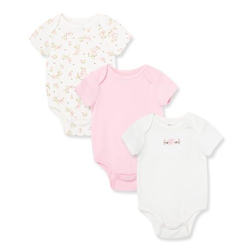 Little Me Clothes for Baby Girls’ 3-Pack 100% Cotton Bodysuits with Full Snap Closures, Baby Essentials, Newborn to 9 Months