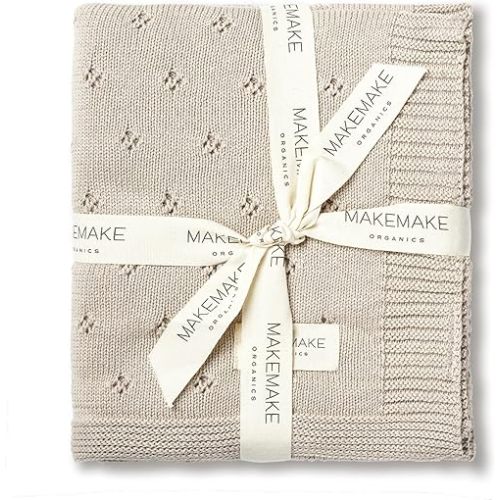 MakeMake Organics Organic Baby Blanket GOTS Certified Organic Cotton Baby Blanket Newborn Pointelle Knit Blanket Breathable Unisex Boy Girl Stroller Blanket (30x40, Beige)