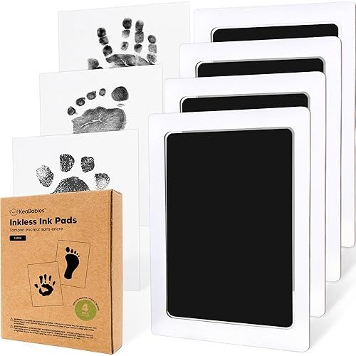 4-Pack Inkless Hand and Footprint Kit - Ink Pad for Baby Hand and Footprints - Dog Paw Print Kit,Dog Nose Print Kit - Baby Footprint Kit, Clean Touch Baby Foot Printing Kit (Jet Black, L)