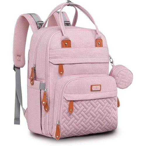 BabbleRoo Diaper Bag Backpack - Baby Essentials Travel Tote Multi function Waterproof Bag, with Changing Pad, Stroller Straps & Pacifier Case Unisex, Pink