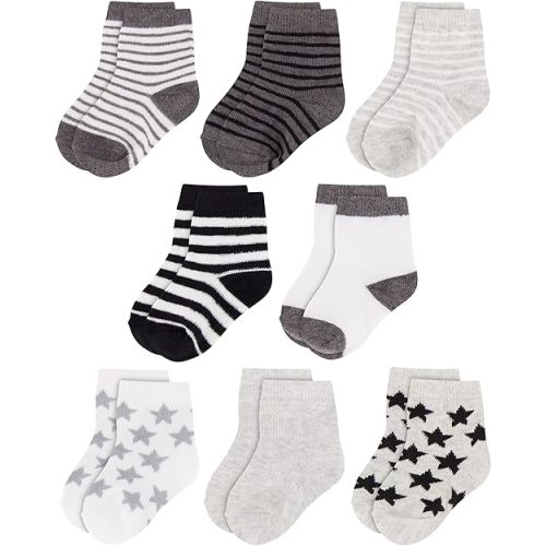 Rising Star Baby Socks for Boys & Baby Girl Newborn Socks - Crew Ankle Cotton Infant Socks 0-6, 6-12 months (8 pack)