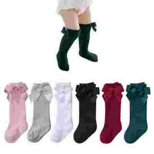 Zando 6 Pairs Newborn Socks with Bow Cotton Baby Girl Knee High Socks Ruffled Toddler Girl Socks 0-6 Months