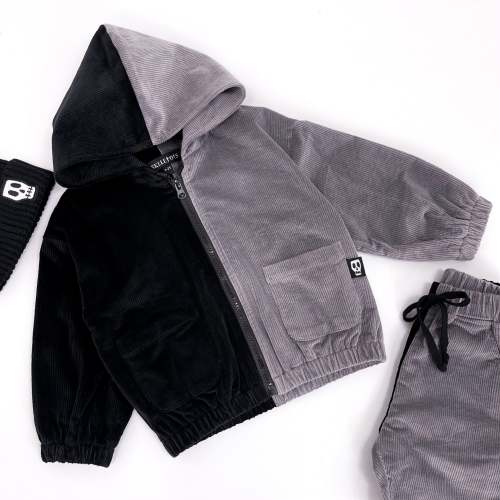 NOT SO BASIC HALF & HALF GREY/ BLACK CORD JACKET