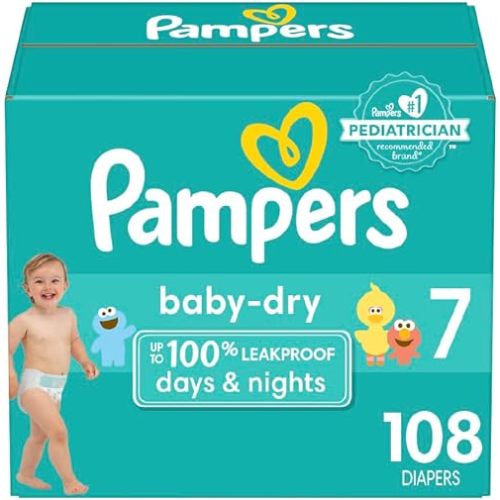 Pampers Diapers - Baby Dry - Size 7, One Month Supply (108 Count), Absorbent Disposable Infant Diaper