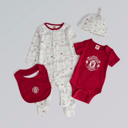 Manchester United Baby Sleepsuit, Bodysuit, Bib & Hat Gift Set Multi