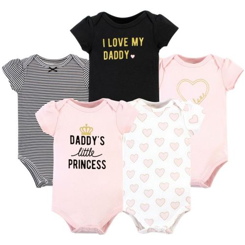 Hudson Baby Infant Girl Cotton Bodysuits, Daddys Little Princess 5-pack, 0-3 Months