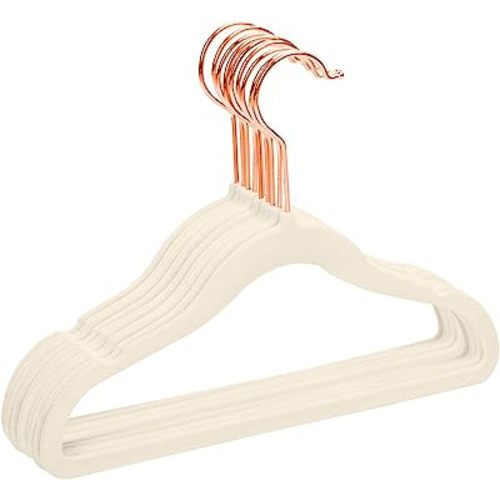 MIZGI Premium Kids Velvet Hangers (Pack of 50) with Copper/Rose Gold Hooks,Space Saving Ultra Thin,Non Slip Baby Hangers for Children's Skirt Dress Pants,Clothes Hangers(Ivory)