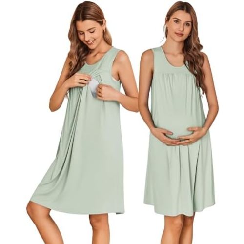 Ekouaer Maternity Nursing Dress Nightgown Labor and Delivery Gown Sleeveless Pregnancy Breastfeeding Dresses