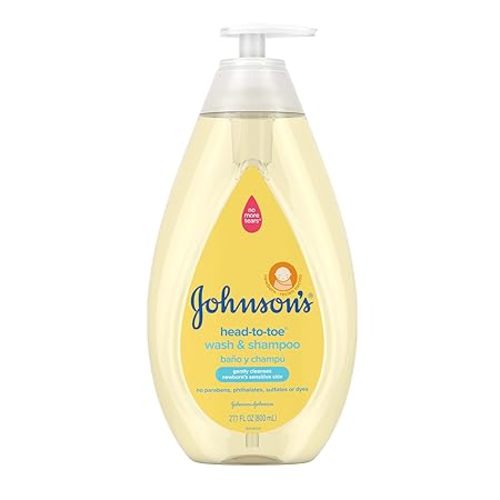 Johnson's Head-to-Toe Gentle Tear-Free Baby & Newborn Wash & Shampoo, Sulfate-, Paraben- Phthalate- & Dye-Free, Hypoallergenic Wash for Sensitive Skin & Hair, 27.1 fl. Oz