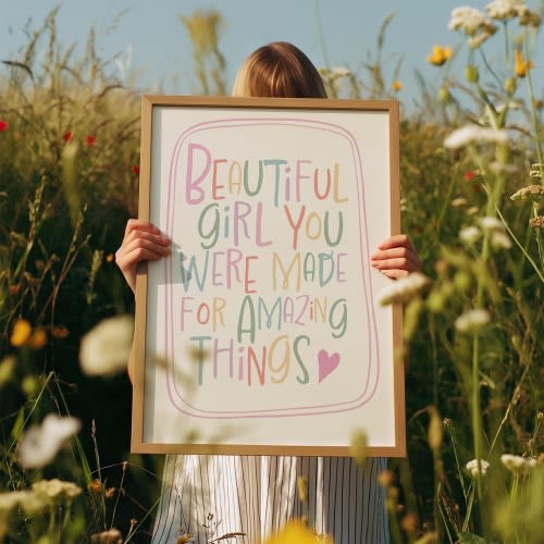 Beautiful girl you were made for amazing things, Affirmation Print, Girls Bedroom Decor, Rainbow, Toddler Room, Girls Nursery Prints