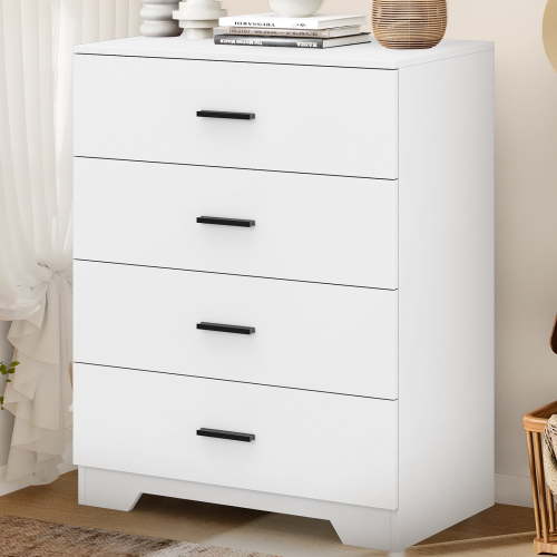 Capri White 4 Drawer Dresser with Power Outlets, Modern Nightstand, Storage Wide Chest of Drawer, Wooden Dresser Storage Cabinet for Adults, Bedroom Living Room Furniture