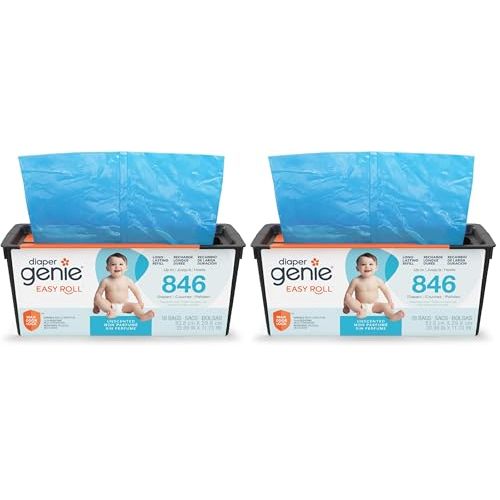 Diaper Genie Easy Roll Refill, 18 Bags Per Refill, Holds Up to 846 Newborn Diapers, Odor Control, Diaper Pail Bags, Fits Diaper Genie Signature & Platinum Pails, Packaging may vary (Pack of 2)