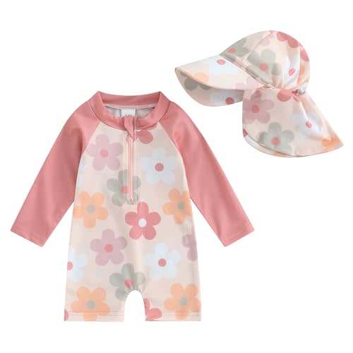 Socutebabe Toddler Infant Baby Boys Swimsuit Kids Rash Guard One Piece Newborn Zipper Bathing Suit Swimwear with Hat