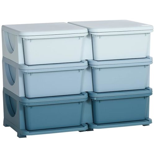 Qaba 3 Tier Kids Storage Unit, 6 Drawer Chest Toy Organizer Plastic Bins for Kids Bedroom Nursery Kindergarten Living Room for Boys Girls Toddlers, Blue