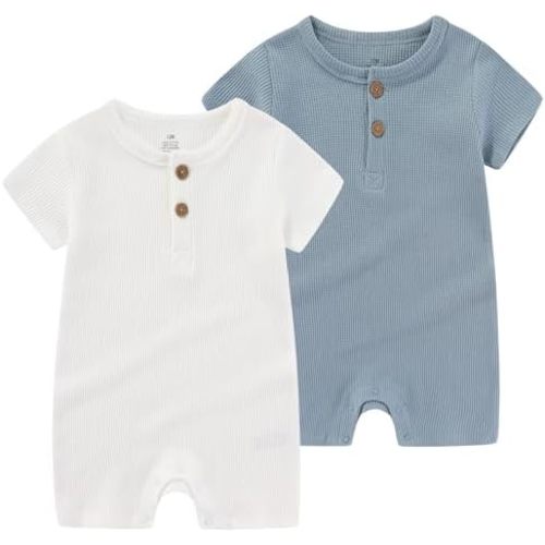 Baby Short Sleeve Bodysuits Solid Romper one-Piece Newborn Baby Clothes 2 Pack Baby Shower Gifts