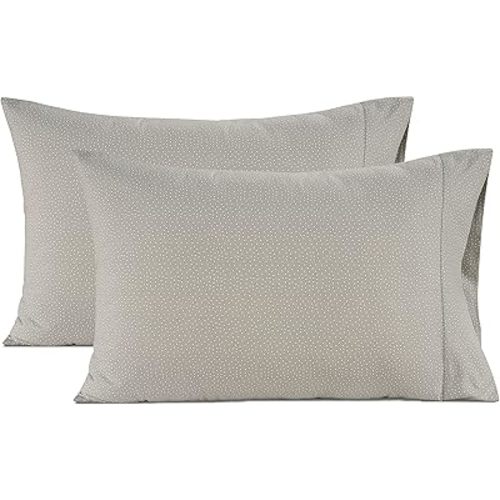 LANE LINEN Organic Cotton Polka Dot Pillow Cases Set of 2 (20"x26") - Standard Size - Snowdrop