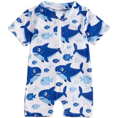 Baby Swimsuit Boy Infant One Piece Rash Guard Bathing Suit Short Sleeve Zipper Toddler Summer Beach Swimwear 0-3 Years