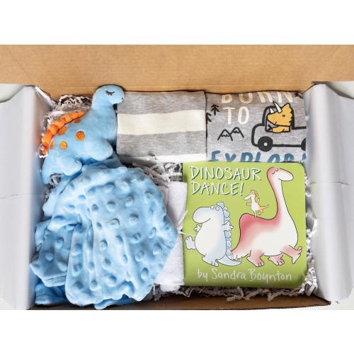 Baby boy gift box, baby shower gift boy, bodysuits, Security Blanket, Book, welcome baby gift box, baby boy gift basket, Dinosaur baby gift