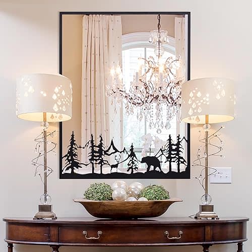 Chende Black Wall Mirror for Decor, 28” x 36" Large Living Room Mirror with Metal Bear, Trees, Deer Patterns, Vertical Bear Mirror for Home Office, Entrance