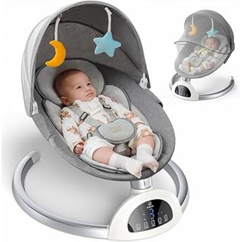 Electric Baby Swing and Portable Bluetooth Infants Swing with Music Speaker, 5 Sway Speeds, 3 Seat Positions, and Remote Control for Indoor Use Boy Girl
