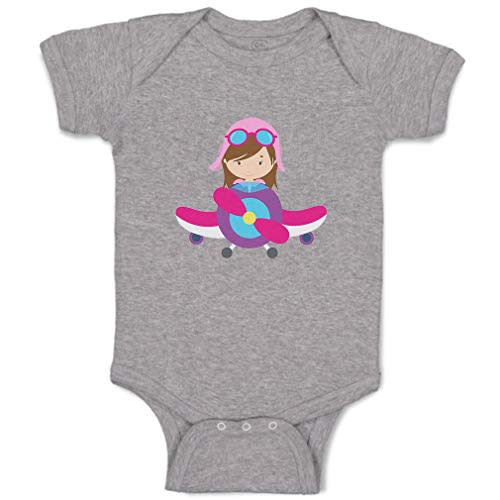 Cute Rascals Custom Boy & Girl Baby Bodysuit Pilot Girl Airplane Funny Cotton Baby Clothes Oxford Gray Design Only Newborn