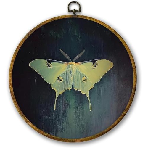 Mcehtle Vintage Butterfly Wall Art Decor, Dark Moody Cottagecore Moth Butterfly Framed Canvas Prints 10x10, Neutral Insect Farmhouse Round Wall Hanging Artwork Decorations for Bedroom Living Room