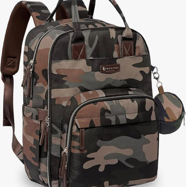 RUVALINO Diaper Bag Backpack, Multifunction Travel Back Pack Maternity Baby Changing Bags, Large Capacity, Waterproof and Stylish, Green Camo