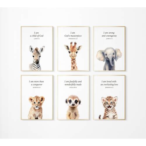 Christian Nursery Wall Art, Christian Nursery Decor, Set of 6, Bible Verse Nursery, Nursery Scripture,Christian Nursery Print,Christian Baby