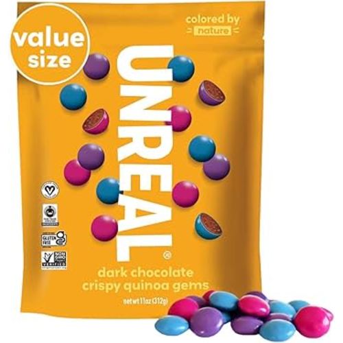 UNREAL Dark Chocolate Quinoa Gems (Value Size Bag) | Vegan, Colors from Nature | Fair Trade, Non-GMO | Gluten Free, No Sugar Alcohols or Soy | 11oz