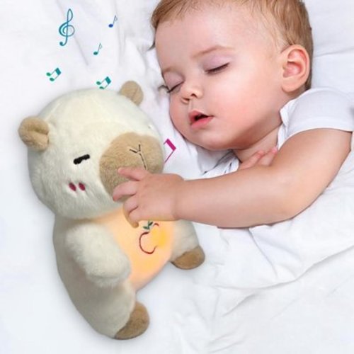 Soothing Plush Toy with Music and Lights - Sensory Red Rhythmic Breathing Bear for Newborns