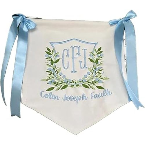 Personalized Embroidered Baby Banner with Bows, Welcome Banner, Hospital Door Sign, Custom Baby Shower Decoration, Canvas Hanging Pennant Flag Baby Banner (Style 2)