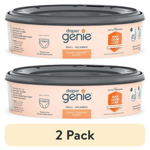 (2 pack) Diaper Genie Diaper Pail Round Refill, Clean Laundry Scent, 1 Pk, 240 Ct, Orange